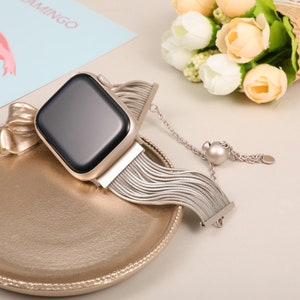 Bracelet à pampilles pour Apple Watch 38 mm 40 mm 41 mm 42 mm 44 mm 45 mm 49 mm Femme, Bracelet chaîne élégant pour iWatch Ultra SE Series 9 8 7 6 5 4 3 Starlight