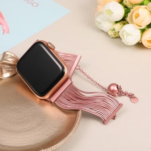 Bracelet à pampilles pour Apple Watch 38 mm 40 mm 41 mm 42 mm 44 mm 45 mm 49 mm Femme, Bracelet chaîne élégant pour iWatch Ultra SE Series 9 8 7 6 5 4 3 Rose Pink