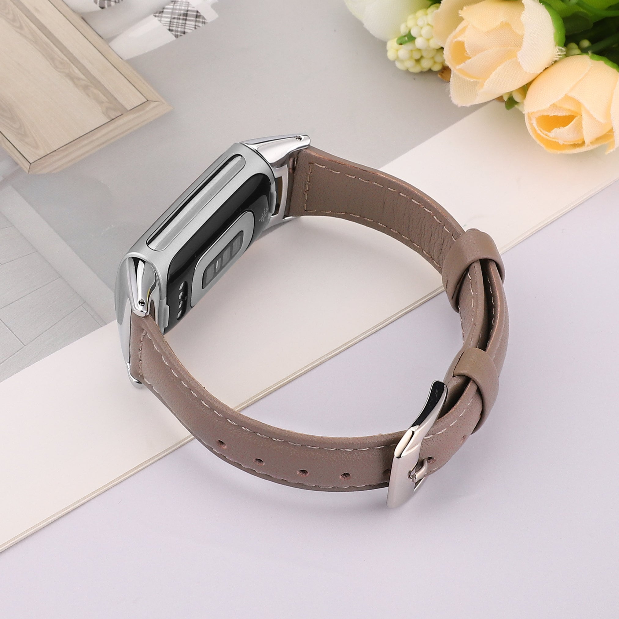 Thin Fitbit Charge 2 Bands Slim Genuine Leather Replacement Band Floral Black 