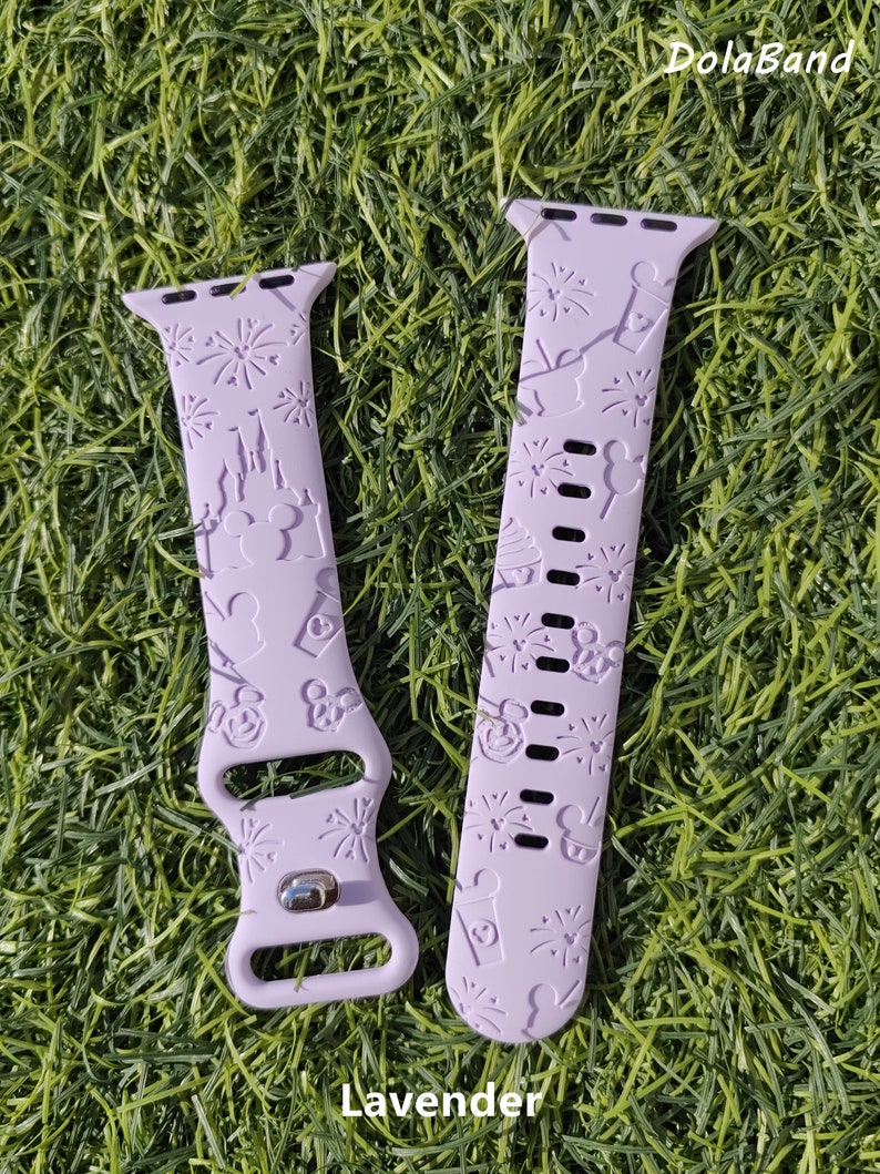 Disney Castle Theme Park Handmade Engraved Silicone Strap Apple Watch Band 38mm 40mm 41mm 42mm 44mm 45mm 49mm Ultra for iWatch Series 9 8-1 Lavender