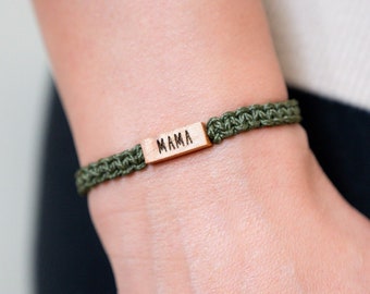 Mother's Day Bracelet | Personalizable Adjustable Macramé | Custom Engraved Date/Initial/Name/Word | Birthday Gift for Mom | Jewelry for Mom