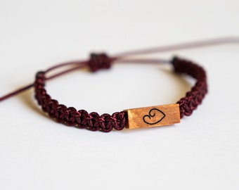 Mother's Love Symbol Reclaimed Wood Macramé Adjustable Bracelet | Reversible w/ Personalized Back | Mother's Day Gift | Custom Mom Jewelry