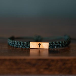 Cross Bracelet: Personalizable Reclaimed Wood, Adjustable Macrame, Christian Jewelry, Various Colors