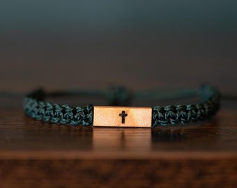 Cross Bracelet: Personalizable Reclaimed Wood, Adjustable Macrame, Christian Jewelry, Various Colors