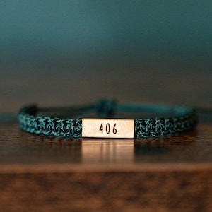 406 Bracelet: Personalizable Reclaimed Wood, Adjustable Macrame, Montana Area Code Jewelry, Various Colors