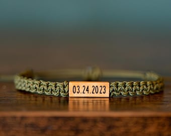 Gepersonaliseerde houten armband: teruggewonnen esdoorn, verstelbaar macramé, aangepaste sieraden, verschillende kleuren