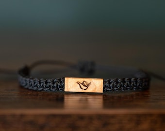 Shaka Bracelet: Personalizable Reclaimed Wood, Adjustable Macrame, Hawaiian Jewelry, Various Colors