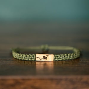 Pusteblumen Armband: Personalisierbares Altholz, verstellbares Makramee, Naturschmuck, verschiedene Farben