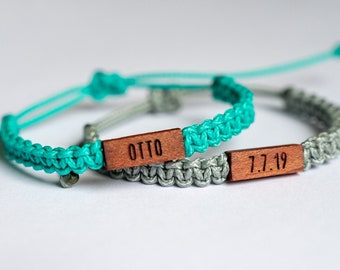 Personalized Redwood Bracelet: Reclaimed Wood, Adjustable Macrame, Custom Jewelry, Various Colors
