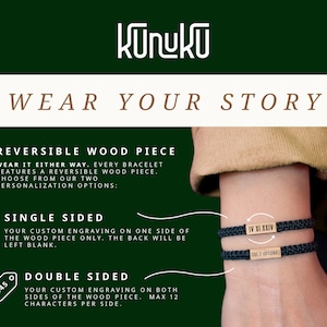 May include: Two black braided cord bracelets featuring rectangular light-colored wood pieces. The top wood piece is engraved with the Roman numerals IV.XI.XXIV, and the bottom wood piece is engraved with the text SIDE 2 (OPTIONAL).