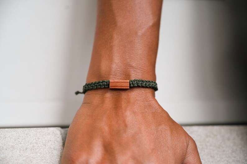 Reclaimed Wood Adjustable Bracelet California Redwood & Maple Wood Macrame Hand-Braided Paracord Men's Women's Gender Neutral Jewelry image 3