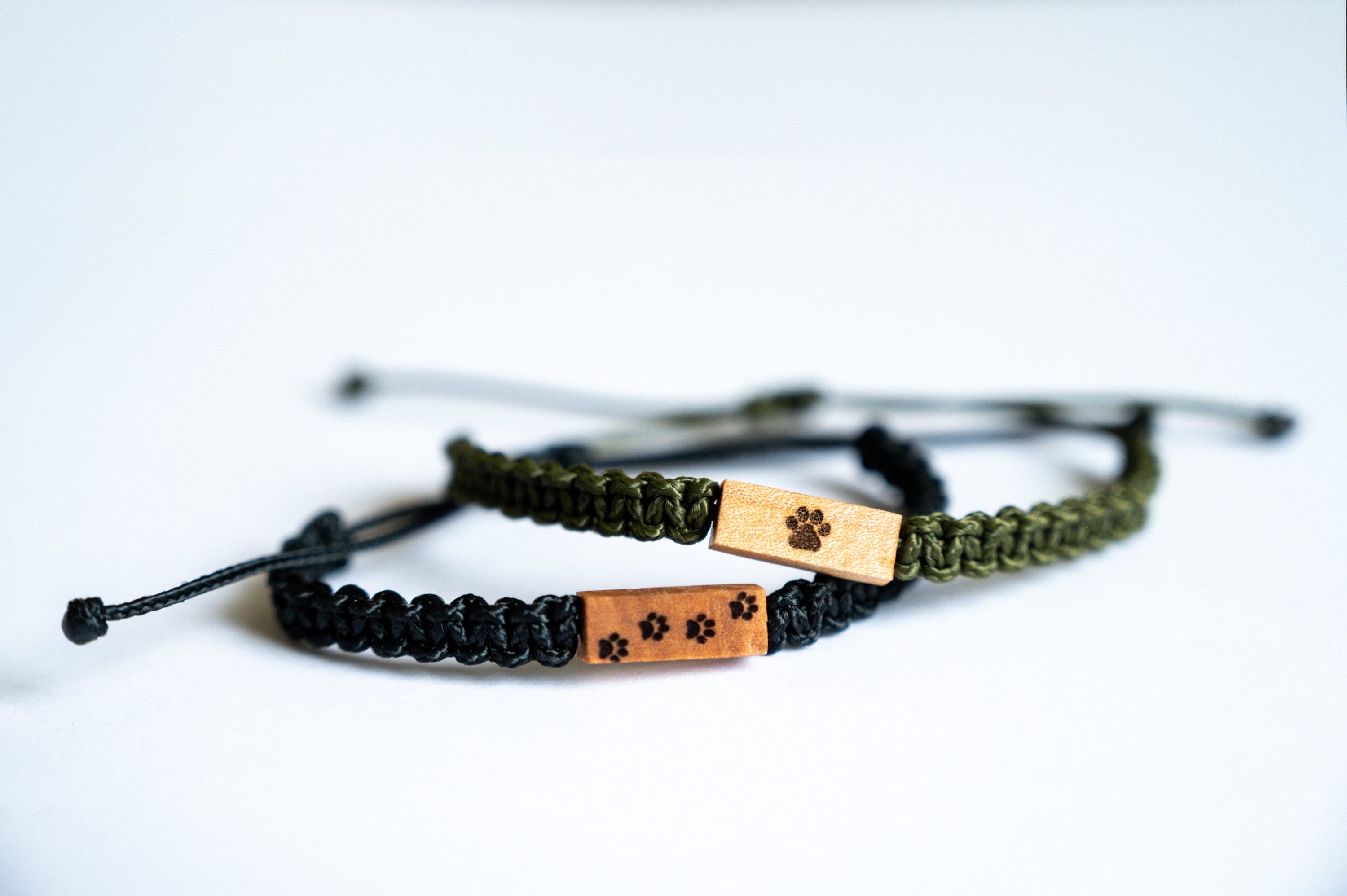 Personalized Pet Bracelet, Reclaimed Maple Wood, Adjustable Macrame Braided Paracord, Dog/Cat Memorial, Engraved Paw Print Custom Name