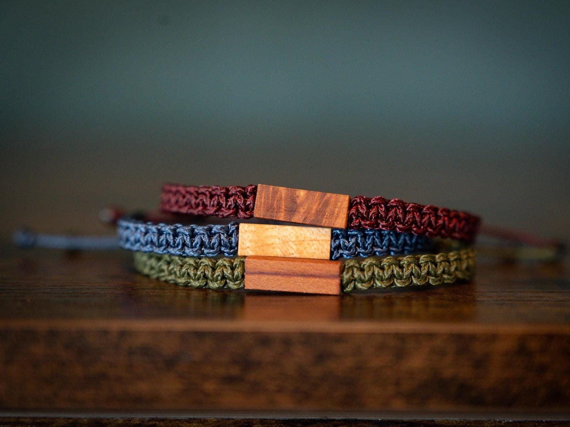Reclaimed Wood Bracelet:  Adjustable Macrame, Redwood & Maple Jewelry, Various Colors