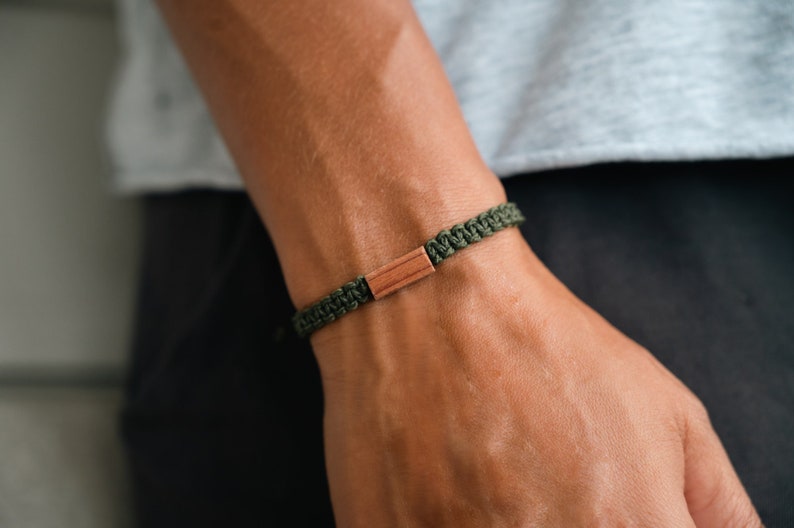 Reclaimed Wood Adjustable Bracelet California Redwood & Maple Wood Macrame Hand-Braided Paracord Men's Women's Gender Neutral Jewelry image 1