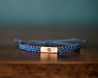 Star of David Bracelet: Personalizable Reclaimed Wood, Adjustable Macrame, Jewish Jewelry, Various Colors