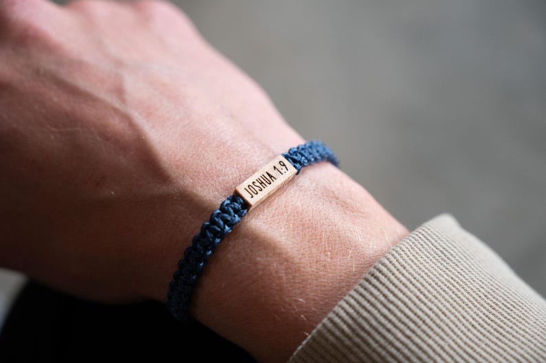 Bible Verse Bracelet: Personalizable Reclaimed Wood, Adjustable Macrame, Christian Scripture jewelry, Various Colors image 2