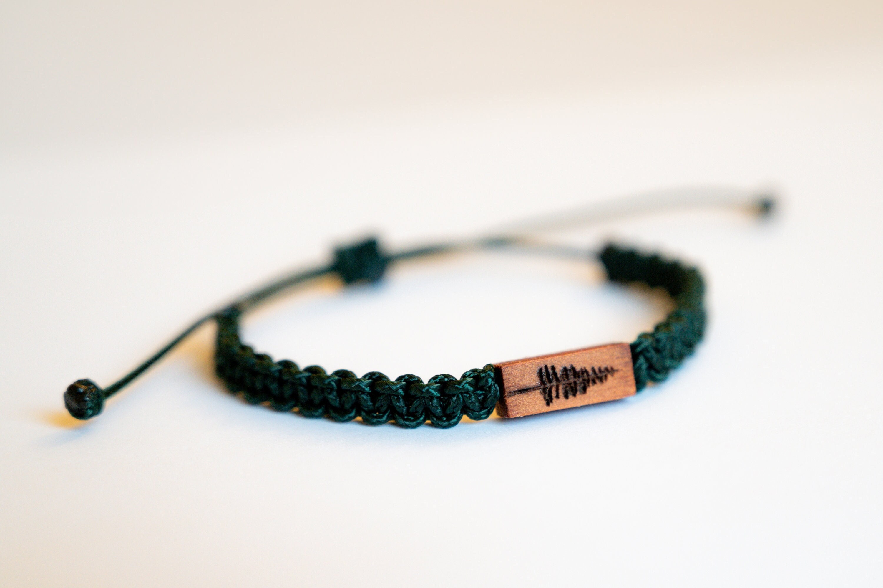 Pine Tree Evergreen Reclaimed Wood Adjustable Bracelet | Wood Burned Pyrography | Hand Woven Macramé | Minimalist | Nature Lover | Hiking