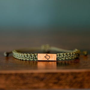 Texas State Bracelet: Personalizable Reclaimed Wood, Adjustable Macrame, Outline Jewelry, Various Colors