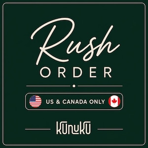 May include: A dark green square graphic featuring the white text Rush ORDER in a mix of script and sans-serif fonts. Below this, a white rectangular box contains the text US & CANADA ONLY flanked by US and Canadian flags. The brand name KUNUKU is at the bottom.