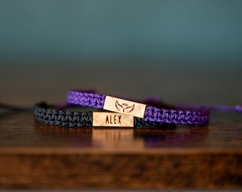 Bracciale Angelo Custode: Legno di radica di recupero personalizzabile, Macramè regolabile, Gioiello commemorativo, Vari colori