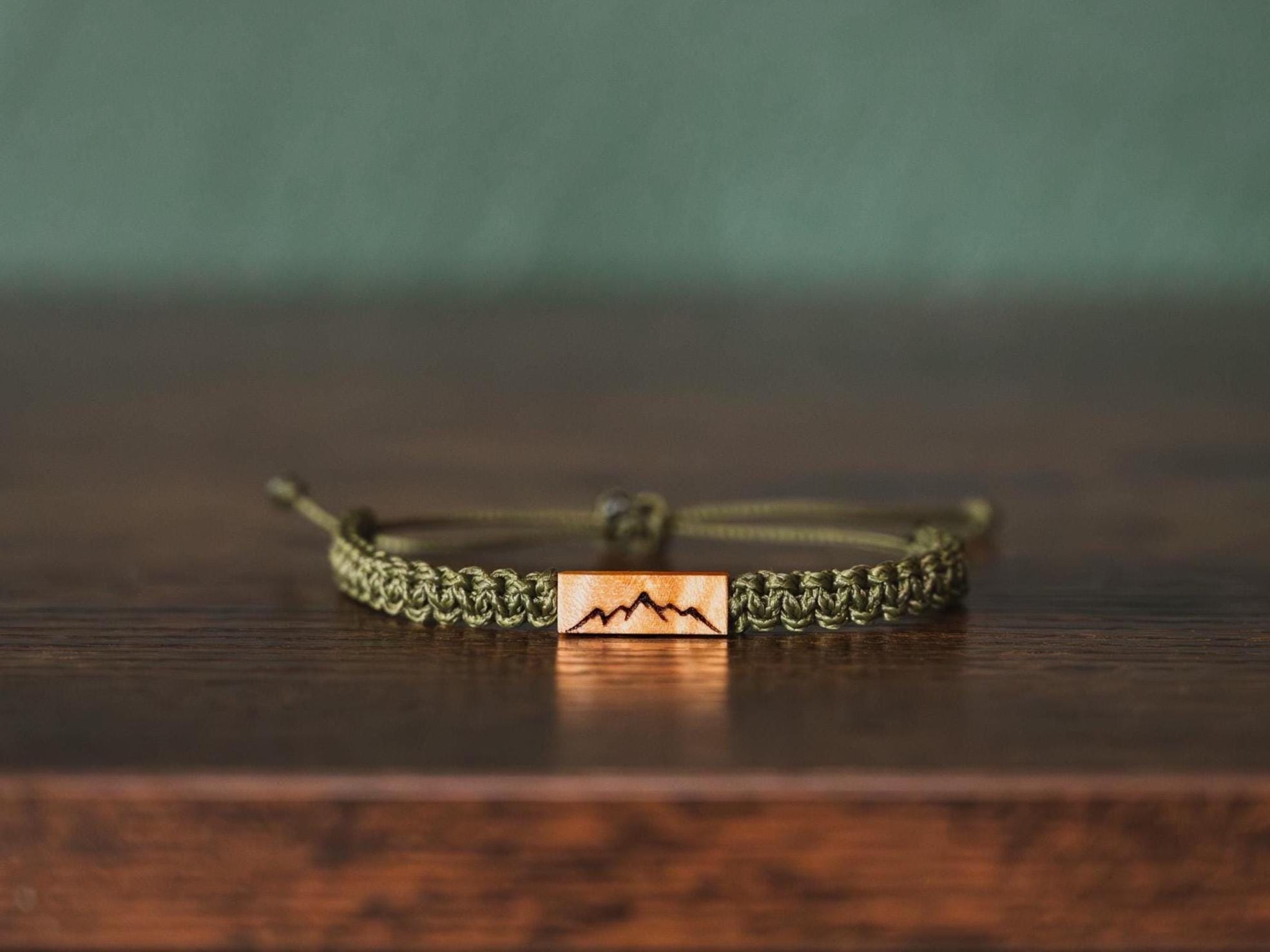 Mountain Bracelet: Personalizable Reclaimed Burl Wood, Adjustable