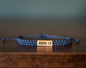 Bible Verse Bracelet: Personalizable Reclaimed Wood, Adjustable Macrame, Christian Scripture jewelry, Various Colors