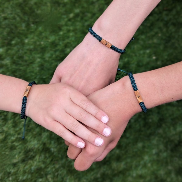 Children's Personalized Reclaimed Wood Macrame Bracelet | Toddler/Kid/Teen Gift | Adjustable Child-Safe Paracord Custom Hand-Burned Initial