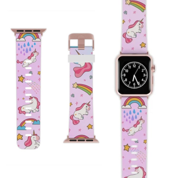 Unicorn Apple Watch Band, Rainbow Apple Watch Band, Kawaii Apple Watch Band, Cute, Birthday Gift for Kids, 38mm, 40mm, 42mm, 44mm