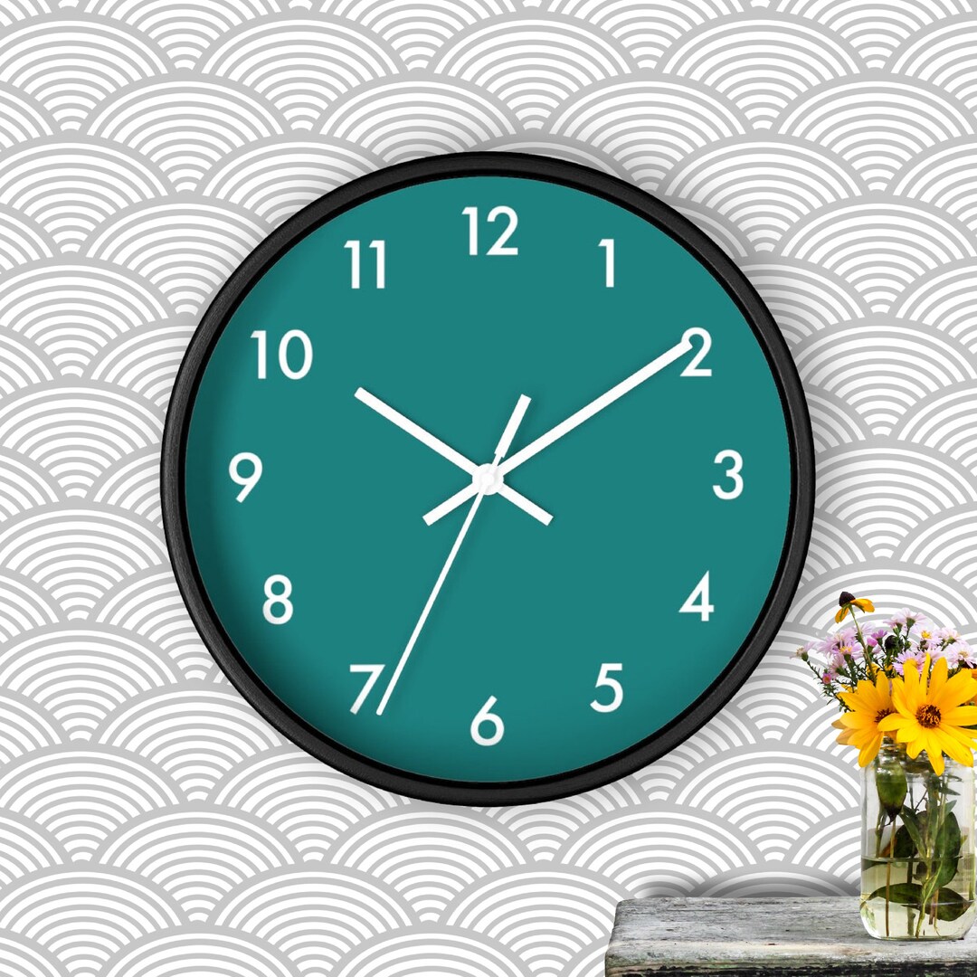 Wall Clock With Numbers, Teal Green Scandi Nordic Hygge, Silent, Quiet