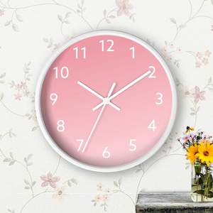 Wall Clock with Numbers, Pink Blush Red Rose Scandi Hygge Nordic Style, Silent, Quiet, Wood, Modern Aesthetic Home Apartment Wall Decor Art