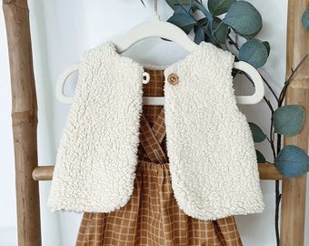 Gilet de berger réversible bébé, Gilet bébé sans manches, Fausse fourrure mouton, Coton Oeko tex, Mon premier cadeau, NOUVELLE COLLECTION