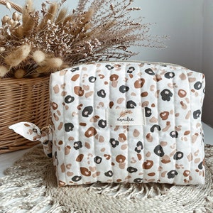 Trousse de toilette matelassée personnalisable, trousse de maquillage en coton, 2 tailles, Cadeau femme, Cadeau bébé, IMPRIMÉ LEOPARD