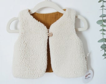 Gilet de berger réversible bébé, Gilet bébé sans manches, Vêtements hiver unisex, Fausse fourrure mouton, Liste de naissance, Cadeau bébé