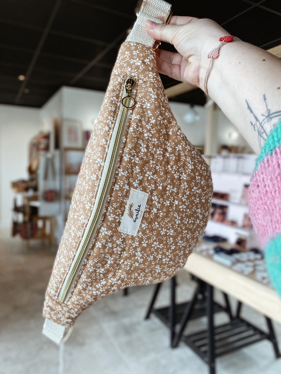 Rinonera FLORES NUTMEG Bolsa de algodon Bolsillo interior Regalo mujer Rinonera cheques Hecho a mano en Francia Etsy Espana