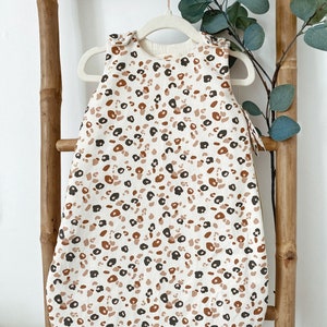 Baby sleeping bag in muslin and cotton, 0/36 months customizable, Birth gift personalized, summer/winter muslin sack, LEOPARD PRINT