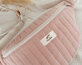 Sac banane matelassé Vieux Rose, Poche intérieure, Cadeau femme, Fanny pack, Fait main en France