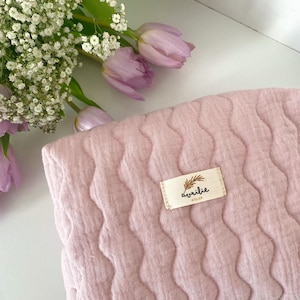 Trousse de toilette matelassée personnalisable, trousse de maquillage en coton, Cadeau femme, Cadeau bébé, Taille M
