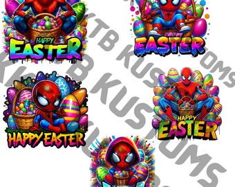 PNG Easter Super Hero Design, 5 Pack Easter DIGITAL Design, Digital Download, Digitial Bundle, Easter Bundle, Spidey Easter