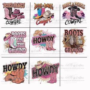 Diseños PNG para paseos a caballo, diseño digital para paseos a caballo, paquete de 8 PNG para paseos a caballo, diseños de vaqueras, paseos a caballo, diseños de rodeo, botas en el suelo
