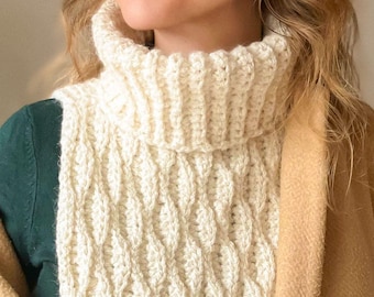 Crochet Neck Warmer Pattern. Modern Cowl with Turtleneck. Sizes: Teen, Adult Small, Adult Large