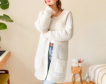 Crochet Pattern PDF / Easy Cardigan from Rectangles, Beginner Sweater, Crochet Cardigan with Pockets, Oversized Crochet Sweater Pattern