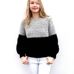 Crochet Pattern PDF / Chunky Crochet Sweater, Easy Crochet Sweater Pattern with Balloon Sleeves, Beginner Friendly Crochet Pullover Pattern