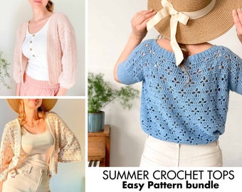 Easy Crochet Summer Tops BUNDLE Patterns, Crochet Summer Sweater Top, Crochet Top Pattern, Crop Top PDF, Beach Cover-up, Boho Lace Top