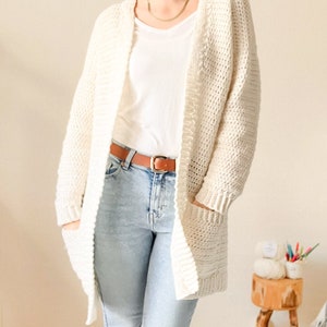 Crochet Pattern PDF / Easy Cardigan from Rectangles, Beginner Sweater, Crochet Cardigan with Pockets, Oversized Crochet Sweater Pattern image 3