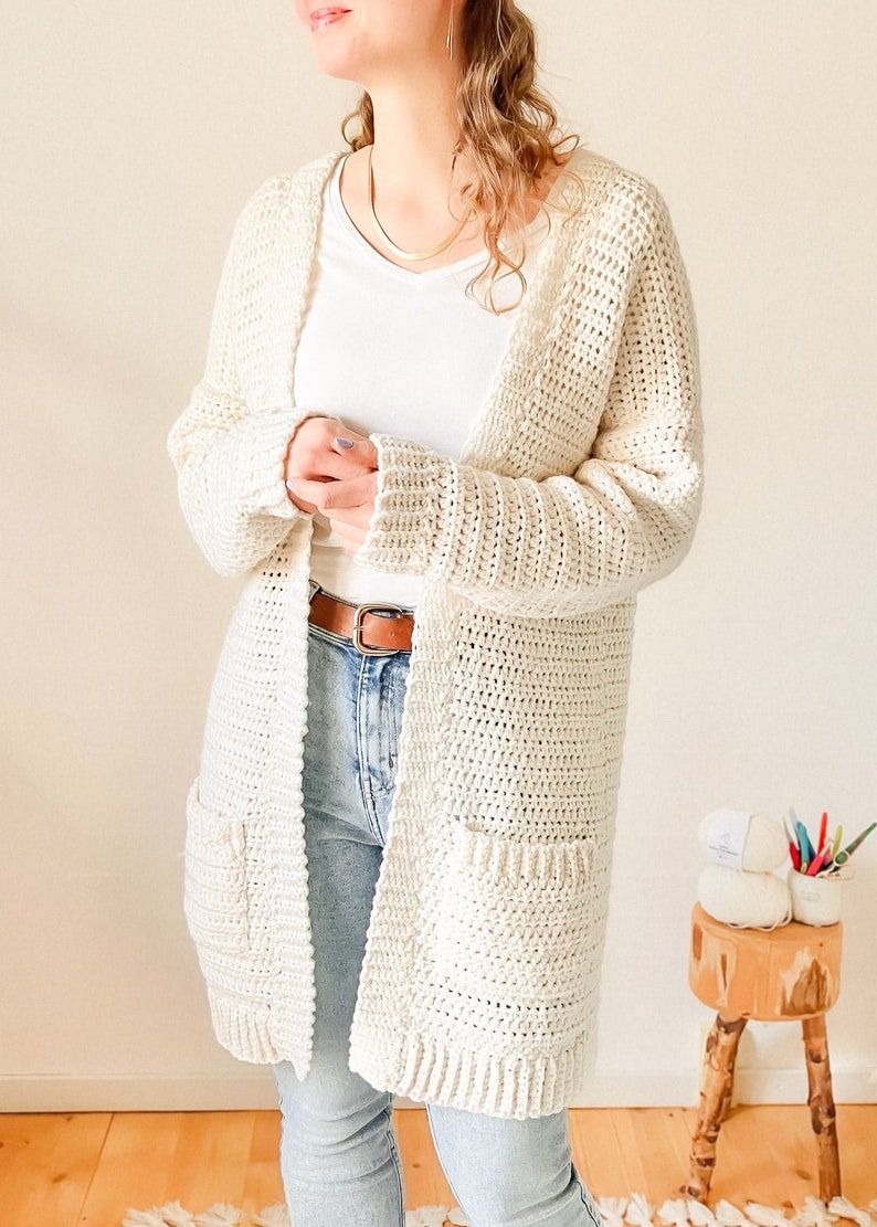 Crochet Pattern PDF / Easy Cardigan from Rectangles, Beginner Sweater, Crochet Cardigan with Pockets, Oversized Crochet Sweater Pattern image 10