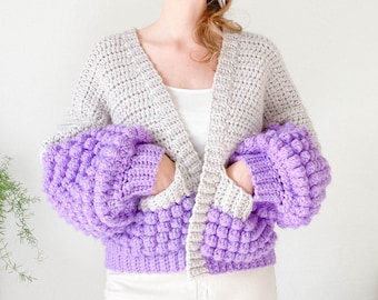 Crochet Pattern / Bubble Stitch Crochet Cardigan / Chunky Crochet Cardigan / Hubba Bubba Cardi Pattern PDF Download YippieYarnYay