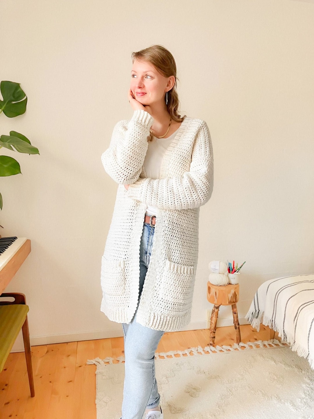 Crochet Pattern PDF / Easy Cardigan From Rectangles, Beginner Sweater, Crochet Cardigan With Pockets, Oversized Crochet Sweater Pattern