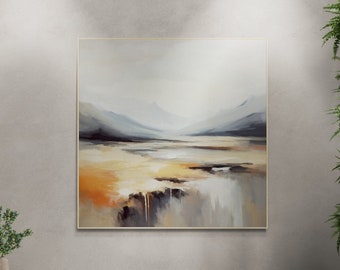 Large Square Abstract Landscape Painting, Neutral Color Minimalist Abstract Instant Digital Download Art