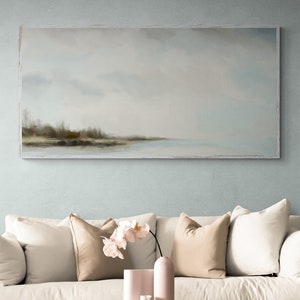 Calming Oversized Abstract Coastal Painting, Modern Neutral Color Abstract Seascape Instant Digital Download Art
