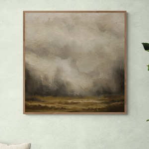 Square Abstract Landscape Painting, Neutral Landscape Wall Art DIY Printable Digital Download